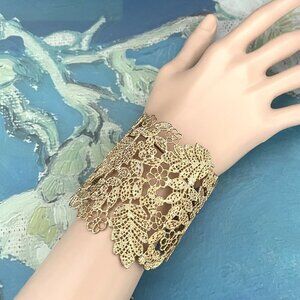 Iris Apfel Gold Tone Metal Lace Like Cuff Bracelet